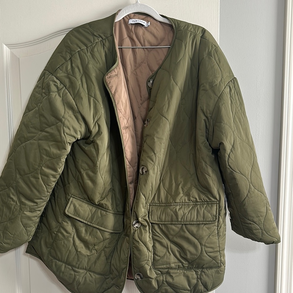 JustFab Olive Quilted Jacket
